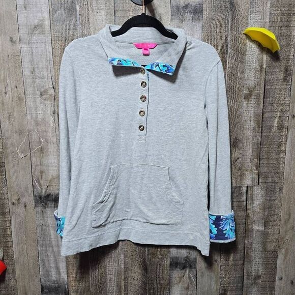 Lilly Pulitzer Upf 50+ Landley Popover In Heathered Seaside Grey - Picture 2 of 6